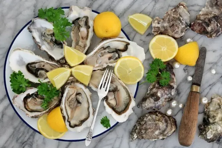 Assiette d’huîtres fraîches, riches en nutriments bénéfiques pour la santé des yeux